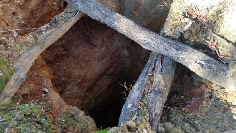 Old gold workings. Hard to see when gold prospecting Old gold workings. Hard to see when gold prospecting